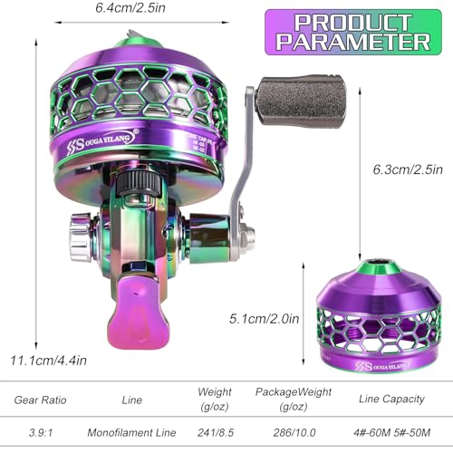 Sougayilang Spincast Fishing Reel,High Speed 3.9:1 Gear Ratio,Trouble-Free Push-Button Bait Casting Design and Reversible Handle for Left/Right Retrieve,Pre-Spooled with Monofilament Line - color: Colorful Spincast Reel