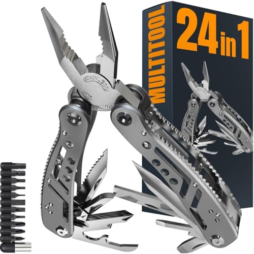 24-in-1 Multitool with Knife, Pliers & 11 Bits Sharp Stainless Steel - Multi Tool for Men - Ideal Gear with Tools for Camping Hiking, Survival, EDC - Best Gifts for Husband Boyfriend 2238 - color: 1. Silver