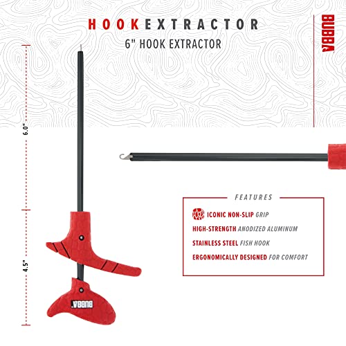 BUBBA Hook Extractor with Non-Slip Grip T-Handle with Marine Grade Stainless Steel Hook Extractor for Fishing and Angling - size: 6 inch