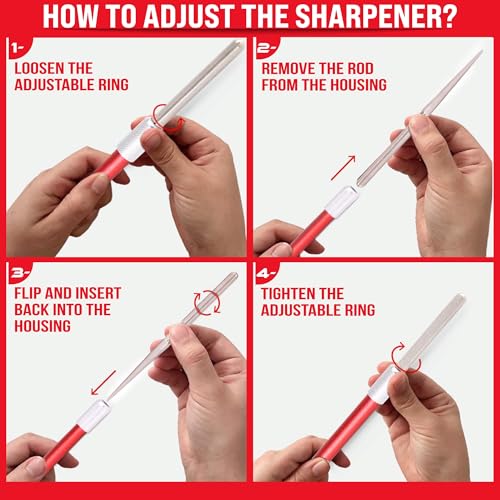 Serrated Knife Sharpener Rod - Retractable Diamond Sharpening Rod - Ultra Portable Diamond Knife Sharpener Rod - Mini Pocket Sharpener for Outdoor Hunting Fishing (FE-RDSR) - size: Standard