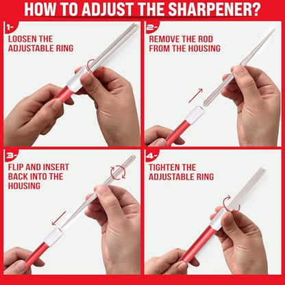 Serrated Knife Sharpener Rod - Retractable Diamond Sharpening Rod - Ultra Portable Diamond Knife Sharpener Rod - Mini Pocket Sharpener for Outdoor Hunting Fishing (FE-RDSR) - size: Standard