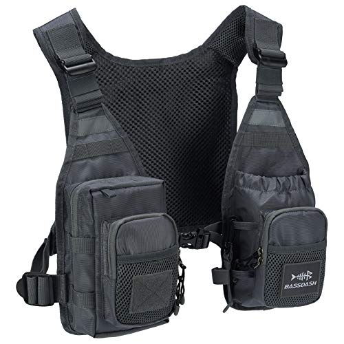 BASSDASH FV08 Ultra Lightweight Fly Fishing Vest for Men and Women Portable Chest Pack - color: Grey