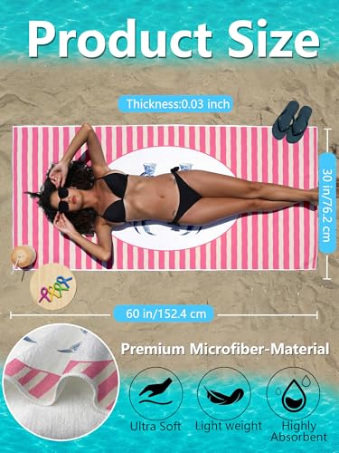 Blue Chinoiserie Crab Summer Beach Towel with Clips Set - Preppy Coastal Pink Striped Large Sand Free Towel 30x60 Inch for Beach Camping Swim Pool Gym Sports & Yoga - color: Btowels09