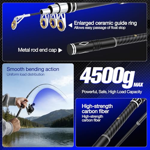 2PCS Telescopic Fishing Rod and Reel Combo Sets, Collapsible Fishing Pole Set with 2 Carbon Fiber Fishing Poles, 13BB Pre‑Spooled Spinning Reels, Saltwater Fishing Rod for Adults and Beginners
