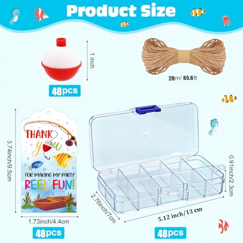 48 Set Fishing Candy Little Tackle Boxes for Birthday Party Favors with 48 Fishing Bobber 48 Thank You Cards for Making My Party Reel Fun Gone Fishing Theme Supplies Fishing Decorations (48)