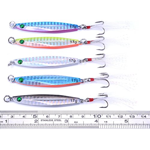 Aorace 10pcs Hard Metal Jigs Diving Sea Fishing Lures Minnow Popper Baits Tackle Crankbait Saltwater Freshwater Lures with Feather - color: 10pcs 6.5cm/17g