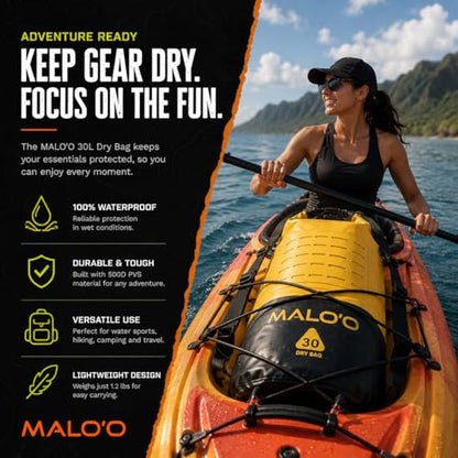 Malo’o DryPack 30L Waterproof Kayak Dry Bag, Heavy Duty Roll-Top Dry Bag with MOLLE Grid and Carry Straps for Fishing, Paddle Boarding, Boating, Camping, and Travel, Orange - color: Orange, style: 30l Dry Bag