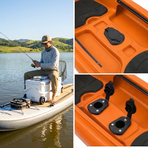 4 Pcs Kayak Deck Flush Mount Fishing Rod Holder with Cap Cover, Plastic Boat Rod Holders for Canoe and Tackle Accessory Tools, Black