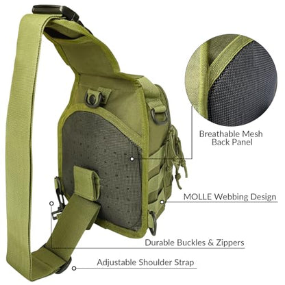 Kynzo Fishing Sling Backpack with Rod Holder, Water-Resistant Fishing Tackle Bag, Durable Shoulder Crossbody Pack for Freshwater Saltwater Fishing (B-Green) - color: B-Green