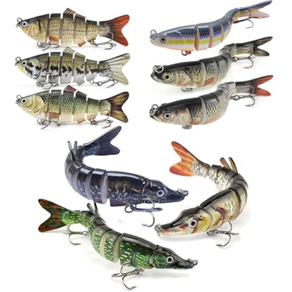 HADORAM Lure Slow Sinking Glide Bait with Fur Tail Lifelike Fishing Tackle for Trout Shad Bass Musky - color: Mixed 9-Piece Set