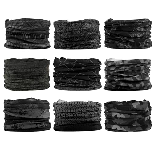 Venswell Neck Gaiter Face Mask Men Women,Seamless Bandana Rave Face Cover Scarf Mask,Balaclava,Headband, Head Wrap,Headwear - color: B-black Gray Series 3