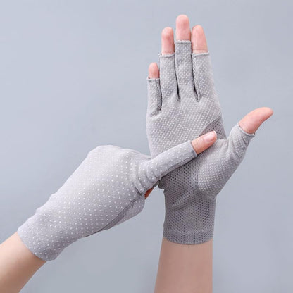 Eohak Women Driving Gloves Sun UV Protection Summer Outdoor Hiking UPF 50+ Glove Touchscreen Half-Finger Glove - color: Grey