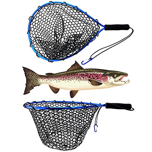 UFISH Trout Fishing Net for Freshwater and Saltwater Fishing, Fish Landing Net with Rubber Mesh for Fly Fishing, Kayak, Bass, Steelhead, Trout Fishing, Fish Net with Non-Slip Handle for Fishing