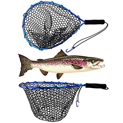 UFISH Trout Fishing Net for Freshwater and Saltwater Fishing, Fish Landing Net with Rubber Mesh for Fly Fishing, Kayak, Bass, Steelhead, Trout Fishing, Fish Net with Non-Slip Handle for Fishing