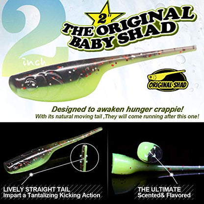 Crappie-Baits- Plastics-Jig-Heads-Kit-Shad-Minnow-Fishing-Lures-for Crappie-Panfish-Bluegill-40 &135 Piece Kit - color: BABY SHAD 40 pc.KIT COMBO 1