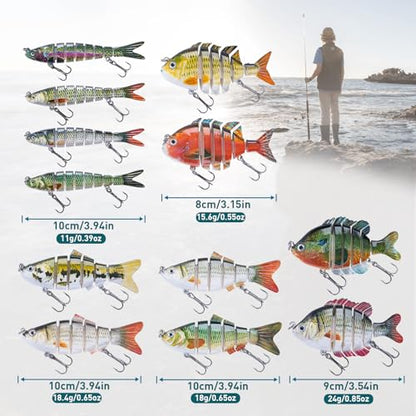 Goture Bass Fishing Lures, Lifelike Jointed Swimbait for Bass Trout Walleye Crappie Pike, Slow Sinking Segment Swimming Bait Fishing Lures for Freshwater and Saltwater, Gifts for Men - color: E3:12pcs Bass Lures with 40pcs Snaps