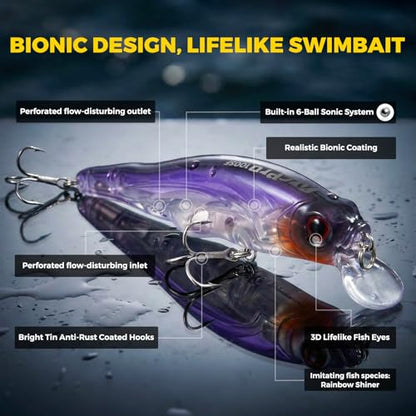 Topwater Fishing Lures -Hard Swimbait,3 8/9in 1/2oz Floating Lure with Hollow Cavity for Scent Attractant, for Bass,Pike,Trout,Freshwater & Saltwater - color: Notropis Chrosomus