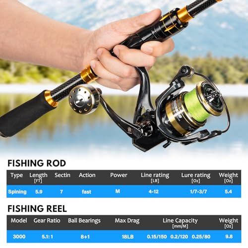 THKFISH Telescoping Fishing Rod and Reel Combo with Backpack, Carbon Fiber Travel Fishing Pole Spinning Reel Kit with Fishing Lures, Fishing Tools Kit for Men - color: Fishing reel & rod with fishing net, size: 39IN