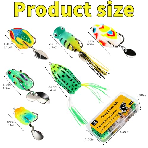 Frog Fishing Lures 6PCS, Topwater Weedless Soft Baits with Spinner Tail, Floating Hollow Body for Bass, Pike, Trout - Freshwater & Saltwater
