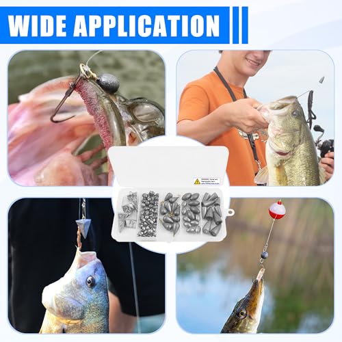 Fishing Weights Sinkers, 77pcs Drop Bass Weights Sinker Saltwater Casting Fishing Sinkers Assortment Set Pyramid Sinker Bullet Worm Weight Catfish for Freshwater Surf Fishing