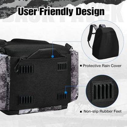 Piscifun Fishing Tackle Backpack with Rod Holders & 4 Tackle Boxes, 42L Outdoor Fishing Bag with Waterproof Rain Cover - color: Veil Camouflage