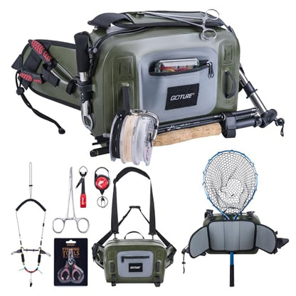 Goture Waterproof Fishing Waist Pack,IPX8 840D TPU Large Tackle Bag with Rod Holder,Airtight Zipper Closure,Fly Fishing Bag with Adjustable Waist Strap,Sling Fanny Pack with Lanyard,Forceps,Nipper - color: D3:Fly Fishing Bag with Knot Tying Tools