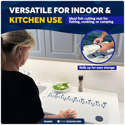 Five Oceans Nonslip Fish Fillet Mat Kit 28" x 14", White - Complete Fish Cleaning Set with Knife, Cut-Resistant Gloves, Fish Scaling Tool & Scrubbing Brush for Home Kitchen, Patio & Outdoor - FO4907 - color: Fish Fillet Mat Kit