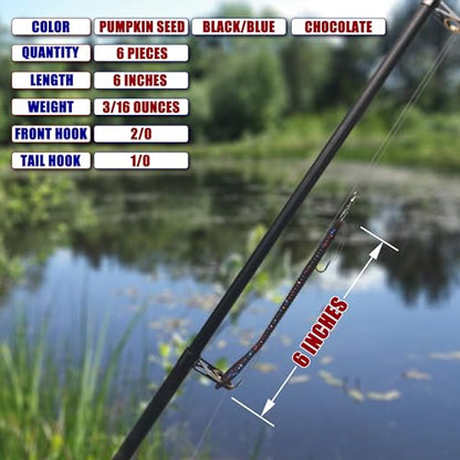 Fishing Lures Bass Lures, Weedless Pre Rigged Bionic Sinking Bass Fishing Lure Soft Plastic Swimbaits for Trout, Walleye, Crappie, Fishing Worm Swim Baits Minnows for Saltwater Freshwater - color: A3-Pumpkin Seed, Black Blue, Chocolate