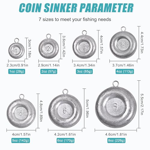 Disc Sinkers Fishing Weights, Coin Fishing Sinkers Weights Saltwater Surf Fishing Weights Bottom Drifting Trolling Catfishing Fishing Sinkers Saltwater Gear Tackle 1oz 2oz 3oz 4oz 5oz 6oz 8oz - style: 6 Ounce, 4 Pack
