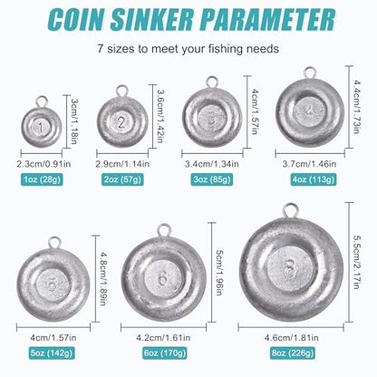 Disc Sinkers Fishing Weights, Coin Fishing Sinkers Weights Saltwater Surf Fishing Weights Bottom Drifting Trolling Catfishing Fishing Sinkers Saltwater Gear Tackle 1oz 2oz 3oz 4oz 5oz 6oz 8oz - style: 1 Ounce, 8 Pack