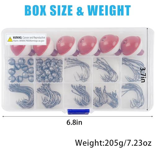 166pcs Fishing Hook Bobber Tackle Kit,Beginner Equipment Fishing Float Bobbers,Circle Hooks,Sinker Weights Bass Fish Hook,Octopus Baitholder Hooks Starter Kit for Artificial Live Bait
