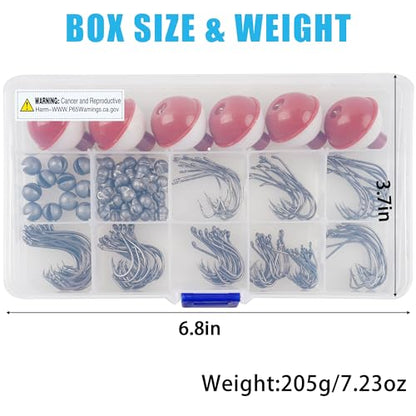 166pcs Fishing Hook Bobber Tackle Kit,Beginner Equipment Fishing Float Bobbers,Circle Hooks,Sinker Weights Bass Fish Hook,Octopus Baitholder Hooks Starter Kit for Artificial Live Bait