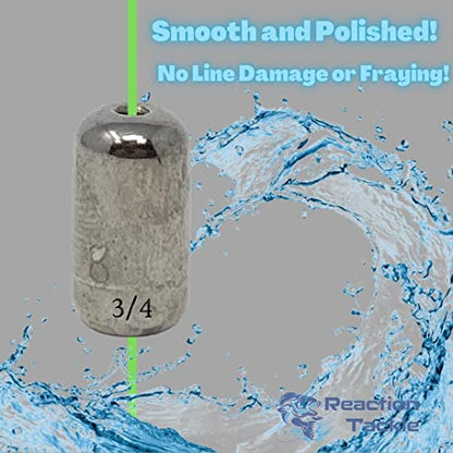 Reaction Tackle Tungsten Barrel Weights for Bass Fishing - Egg Shaped Carolina Rig Sinkers - Size Stamped Freshwater and Saltwater - color: Silver, size: 1/8 Oz (8-Pack)