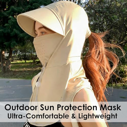 2 Pcs Cooling Breathable Balaclava Full Face Mask with Wide Brim Sun UV Protection Hood for Men Women Fishing Cycling - color: Pink+khaki