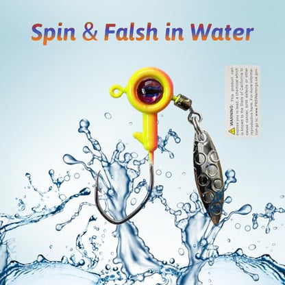 Crappie Jigs with Spinner - 1/32 oz, 1/16 oz, 1/8 oz Underspin Jig Heads for Crappie, Panfish, Bass - 40pcs - color: 1/16oz