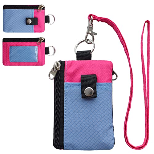 CHENSPRX Minimalist RFID Blocking Small Wallet with ID Window,WaterResistant Zip Id Case Wallet with Lanyard Keychain for Cards,Cash,Travel,Women,Men - color: LightSkyBlue+DeepPink