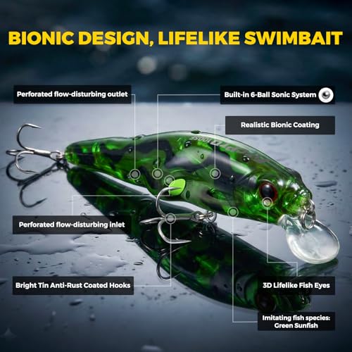 Topwater Fishing Lures -Hard Swimbait,3 8/9in 1/2oz Floating Lure with Hollow Cavity for Scent Attractant, for Bass,Pike,Trout,Freshwater & Saltwater - color: Lepomis Gulosus