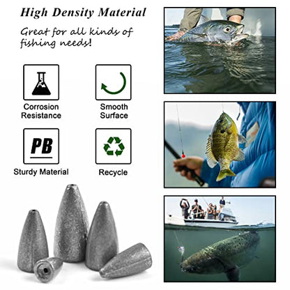 Bullet Sinkers Fishing Weights Lead Worm Weights Bass Fishing Sinkers for Freshwater Saltwater Texas Carolina Rig - style: 1/2oz-30pcs