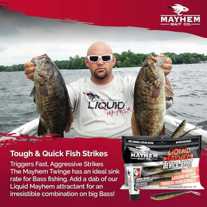 Liquid Mayhem Devils Split 4” – Soft Plastic Lures for Bass & Walleye with Fast Darting Action – Includes Bonus 10ml Attractant – 6 Baits Each Pack - size: 4" Kit - 3 Pack, style: Black Gold