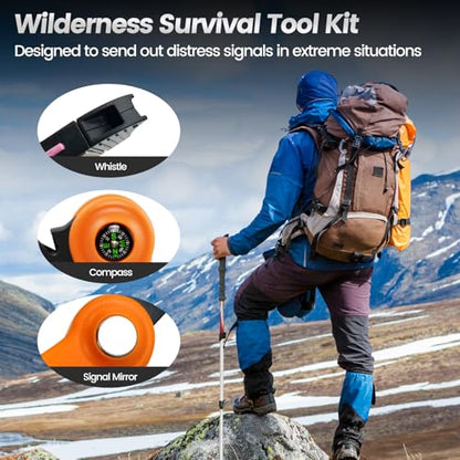 Pristis UltraGrit Pro Survival Knife Sharpener, 9 in 1 Outdoor Kit, Multi Gear with Fire Starter Whistle Compass, Hunt Fish Camp Hike Adventure Tactical Tool, Portable Grinding File for Knife Hook