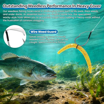 40PCS Weedless Wacky Rig Hooks - Dragon Scale Shank Bass Hooks for Wacky Rig Tool - High Carbon Steel Worm Hooks with Weed Guard for Freshwater Saltwater - Sizes 1# 2# 3# 1/0 2/0 3/0 - size: 2/0