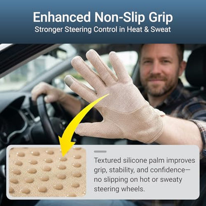 Men Summer Driving Gloves Breathable UV Sun Gloves Light Weight Cotton Gloves - color: Khaki