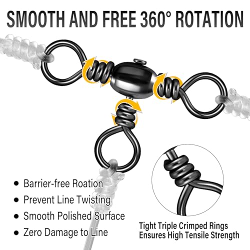 Alwonder 50-Pack 3 Way Swivels Fishing Tackle High Strength Stainless Steel Barrel Swivels 35-175LB Three Way Swivel for Saltwater Freshwater Catfish Rigs Surf Fishing Rigs - size: #1/0-120LB