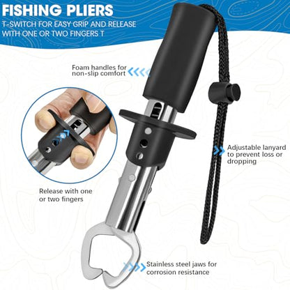 THKFISH 7Pcs Fishing Backpack with Fishing Pliers Kit, Tactical Fish Sling Tackle Bag Included Fishing Tackle kit, Digital Fishing Gear Weight Scale, Fish Hook Remover Tools - color: Black
