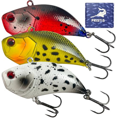 Pristis Jig Head Fishing Lures for Freshwater Saltwater, Weedless Swim Jig Teasers with Sharp Hooks & Exquisite Coating, Pre-Rigged Vibrating Swimbaits Kit Gear for Bass Crappie Walleye Trout Pike - color: 3 pcs Lipless Crankbaits Color Set