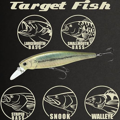 LUCKY CRAFT Pointer 100SP, Jerkbait Side by Side Action Tournament Winning Perfect Wobbling Freshwater Lake Bass Fishing Champion Bait - color: 818 Live Pearl Wakasagi