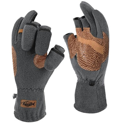 Palmyth Magnetic Fleece Fishing Gloves Convertible 3 Cut Fingers Ice Fishing Warm for Cold Weather Photography - size: Large