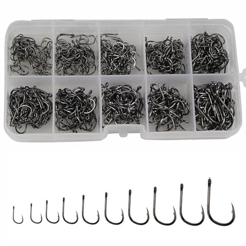 Small Fishing Hooks Set 10 Sizes 600pcs High Carbon Steel Fishing Hooks with a Plastic Box - color: 600pcs Black Hook