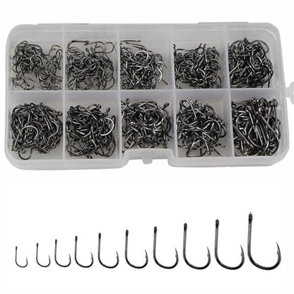 Small Fishing Hooks Set 10 Sizes 600pcs High Carbon Steel Fishing Hooks with a Plastic Box - color: 600pcs Black Hook