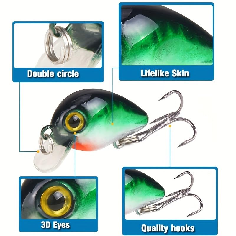 Premium Crankbait Fishing Lure Kit, Hard Bait Set with Treble Hooks, Wobbling Action Spoonbait for Bass, Pike, Carp, Saltwater Freshwater